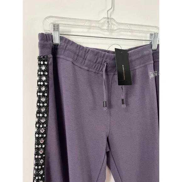 BCBGMAXAZRIA Full Set Frosted Plum Rhinestone Tracksuit Set Hoodie Pants XL - Picture 8 of 14